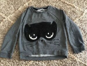 H & M Halloween 1 1/2-2 Years Sparkle Black Cat Kitty Sweatshirt Zipper Pocket