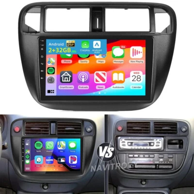 For 1995-2000 Honda Civic 2+32G 9'' Carplay Car Radio Stereo GPS Navi Android 13 - Image 1 of 4