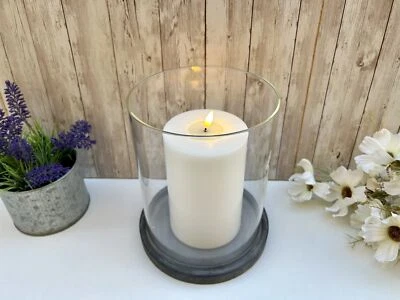 Huge 21cm Grey Gray Hurricane Lantern Candle Holder Light Ceramic & Glass - Image 1 of 4