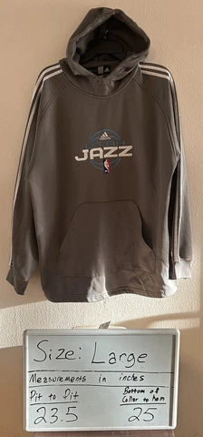 Vintage Adidas Utah Jazz Hoodie Swearshirt Men's Large Gray NBA John Stockton Cover