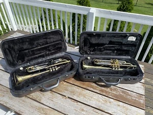 (2) Accent Student Trumpet Lot TR512L W/ Original Hard Cases Repairman Special - Picture 1 of 24