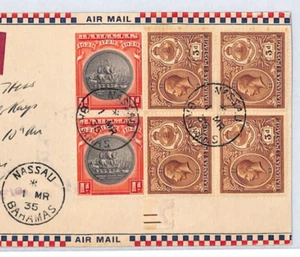 BAHAMAS Cover KGV MIXED FRANKING 3d Block{4} *EXPRESS* Air Mail 1935 Miami XC220 - Picture 1 of 11