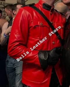 New British Victorian Cow Leather Uniform Red Tunic Sexy Coat Jacket BLUFF LGBT - Picture 1 of 2