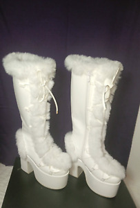Women's Knee High Boots Faux Fur Lace Up Platform Chunky 5" Heel, Size 36 - US 5