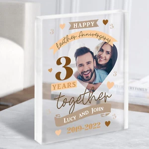 3 años juntos 3er aniversario de boda foto de cuero regalo bloque de acrílico - Imagen 1 de 1
