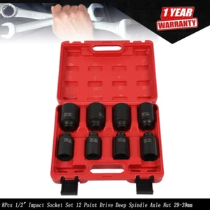 8Pcs 1/2" Impact Socket Set 12 Point Drive Deep Spindle Axle Nut 29-39mm - Picture 1 of 13