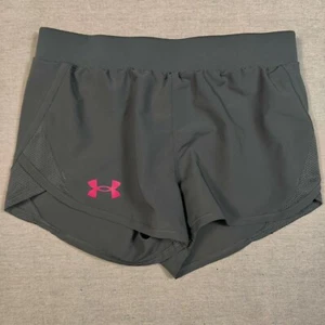 Under Armour Girl's Althletic Shorts sz XS Grey w Pink Logo Drawstring & Elastic - Picture 1 of 6