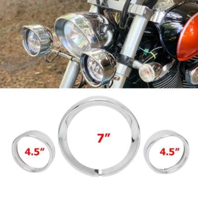 7" Headlight Light Trim + 4.5" Fog Lamp Trim Ring Bezel Visor Set Fit For Harley - Imagem 1 de 4