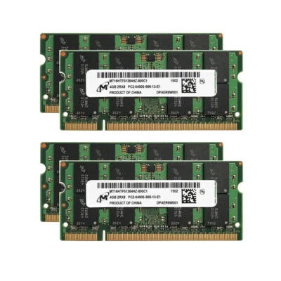 Micron 16G RAM 4X 4GB 2rx8 PC2-6400 DDR2-800MHz DDR2 200pin SODIMM Laptop Memory - Image 1 of 4