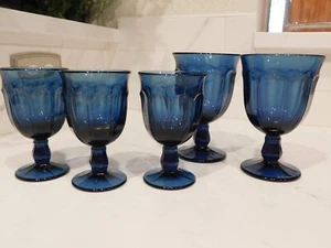 FIVE NORITAKE Provincial Dark Blue 5 5/8" WATER and 4 3/4 Wine Glasses - Picture 1 of 9