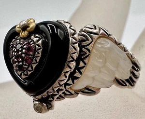 BARBARA BIXBY RING SCHWARZER ONYX HERZ PERLE FLÜGEL GRÖSSE 8 STERLINGSILBER 18 KARAT GOLD - Bild 1 von 16