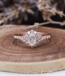 2Ct Oval Cut Lab Created Diamond Women's Engagement Ring 14k Rose Gold Plated - Picture 1 of 5