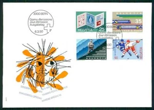 SWITZERLAND FDC 1990 ICE HOCKEY RAILWAY RAILROAD TRAIN m3443 - Picture 1 of 2
