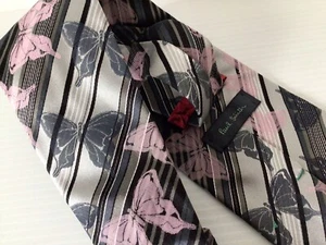 Paul Smith Tie Silk Pink Black Grey Striped Butterfly Necktie Made In Italy - Picture 1 of 6