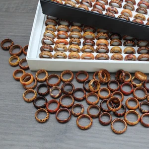 Wholesale Lot Wooden Finger Rings For Women Wood Leopard Mixed Pattern Jewelry - Picture 1 of 18