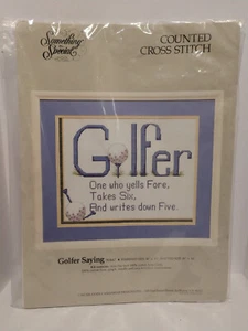 NUEVO ~ Kit de punto de cruz contado Something Special GOLFFER DIING ~ 50447 14"x11" - Imagen 1 de 4