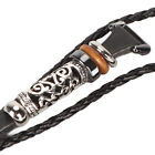 (Black)Boho Beaded Braided Smart Watch Strap PU Leather Alloy Bracelet TDM