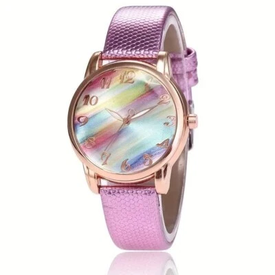 Elegante Reloj Mujer Colorido Cuarzo Elegante Analógico Cuero PU Reloj Rosa Regalo Foto 1 de 4