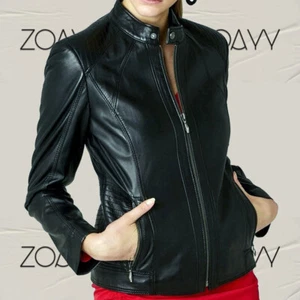Women's Genuine Leather Ladies Style New Casual Black Jacket Handmade (ZOAYY) - Picture 1 of 6