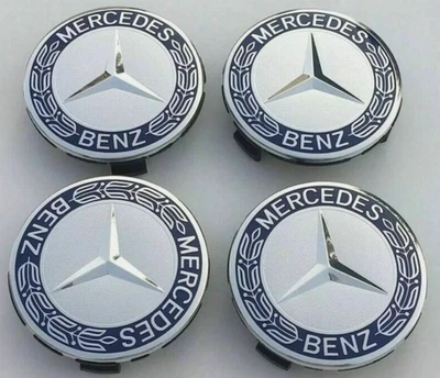 4X Mercede s Benz Classic Navy Blue Wheel Rim Cover HubCaps Emblem 75MM Badge - Image 1 of 4