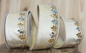 Velvet With Jewel Leaf Edge 2.5 inch Christmas Trim Trimming Ribbon Crafts - Picture 1 of 7