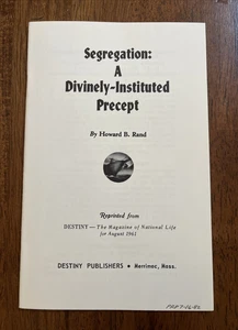 Segregation: A Divinely-Instituted Precept by Howard B. Rand Destiny Pub. 1961 - Picture 1 of 6