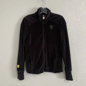 Puma Ferrari Jacket Womens S Velour Full Zip Quilted Shoulders Black - Picture 1 of 19