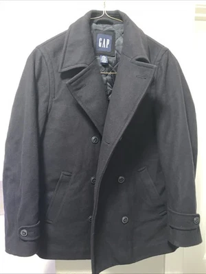 Vintage Gap Men’s Small Wool Blend Pea Coat  Navy Blue Double Breasted Insulated - Image 1 of 4
