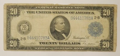 $20 1914 Large Size Federal Reserve Note Cleveland Blue Seal - Bank of New York - Image 1 of 4
