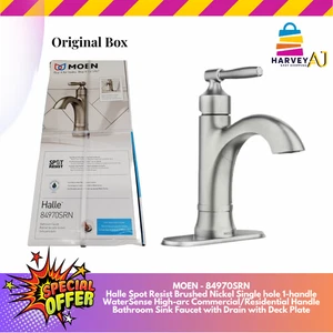 Moen 84970SRN Halle 1-Handle Single Hole Bathroom Faucet with Drain Deck Plate - Picture 1 of 3