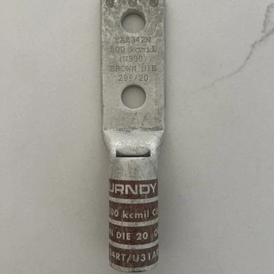 BURNDY YA342N TwoHoleLugCmprsnConn,Long,Brown,20/299 22C332 - Image 1 of 2