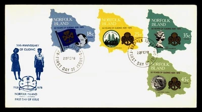 DR WHO 1978 ISLA NORFOLK FDC GUÍAS CHICAS ANIV CACHÉ TROQUELADO COMBO R16307 Foto 1 de 2