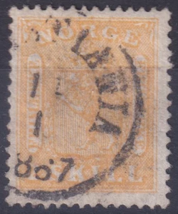 Noruega 1865 2 Sk amarillo Mi.Nr. 6 escudos estampados 1867 (Mi. 200,-€) - Imagen 1 de 2