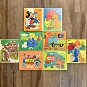 De Colección Playskool Rompecabezas de Madera Lote De 8 Mickey Hansel Granja Tractor Cachorro Tren Autobús - Imagen 1 de 13