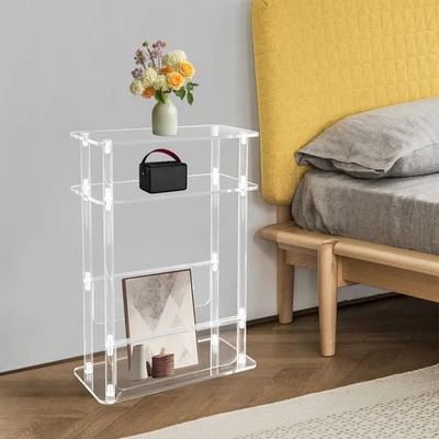 3 Tier Acrylic Narrow Side Table for Small Spaces, 7" Wide Skinny Clear Bedroom - Image 1 of 4