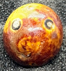 .87" BENNINGTON MARBLE ANTIQUE YELLOW BROWN FANCY 1800's HANDMADE GLAZED shooter - Picture 1 of 10