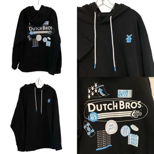 Dutch Bros Coffee Hoodie Pullover Graphic Logo Black Fleece Sweatshirt Large - Picture 1 of 15
