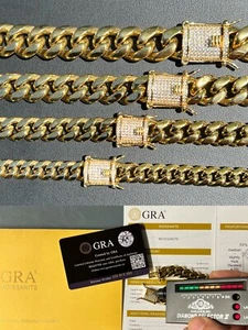 Cadena CUBANA Pulsera De Oro De 14k Vermeil Con Broche De MOISSANITE - Picture 1 of 12