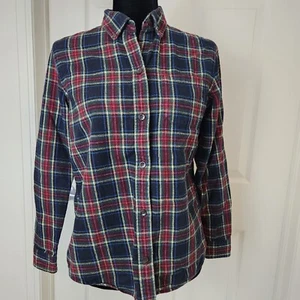LL Bean Womens XS Flannel Plaid Shirt Relaxed Fit 100% Cotton Soft Red Green - Picture 1 of 9