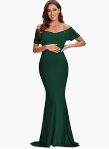 Ecavus Women Maternity Dress Slim Cross-Front V Neck Long Sleeve Green Sz XL New - Picture 1 of 9