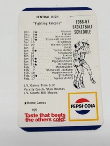 Calendario de baloncesto de la escuela secundaria Woodstock Virginia Central 1966-1967 PEPSI COLA - Imagen 1 de 3