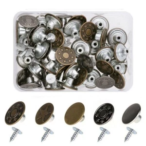 50 Jeans Metal Snap Tack Buttons Clothes Replacement w/Rivets Storage Box 17mm - Picture 1 of 18