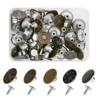 50 Jeans Metal Snap Tack Buttons Clothes Replacement w/Rivets Storage Box 17mm - Image 1 of 2