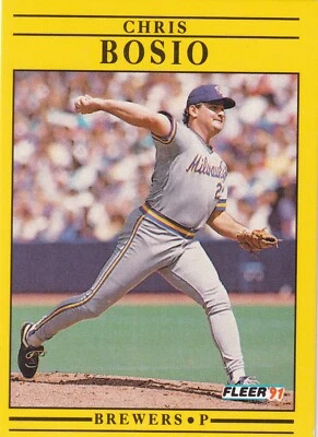 1991 Fleer #576 Chris Bosio Milwaukee Brewers + Yes 4 Free Mystery Cards - Image 1 of 2
