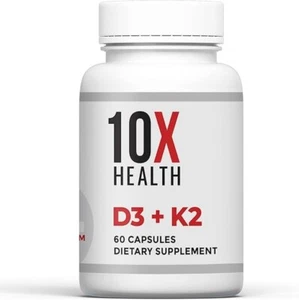 10X Health Vitamin D3 K2 - Support Bone Health, Heart and Teeth - 60 Capsules - Picture 1 of 6