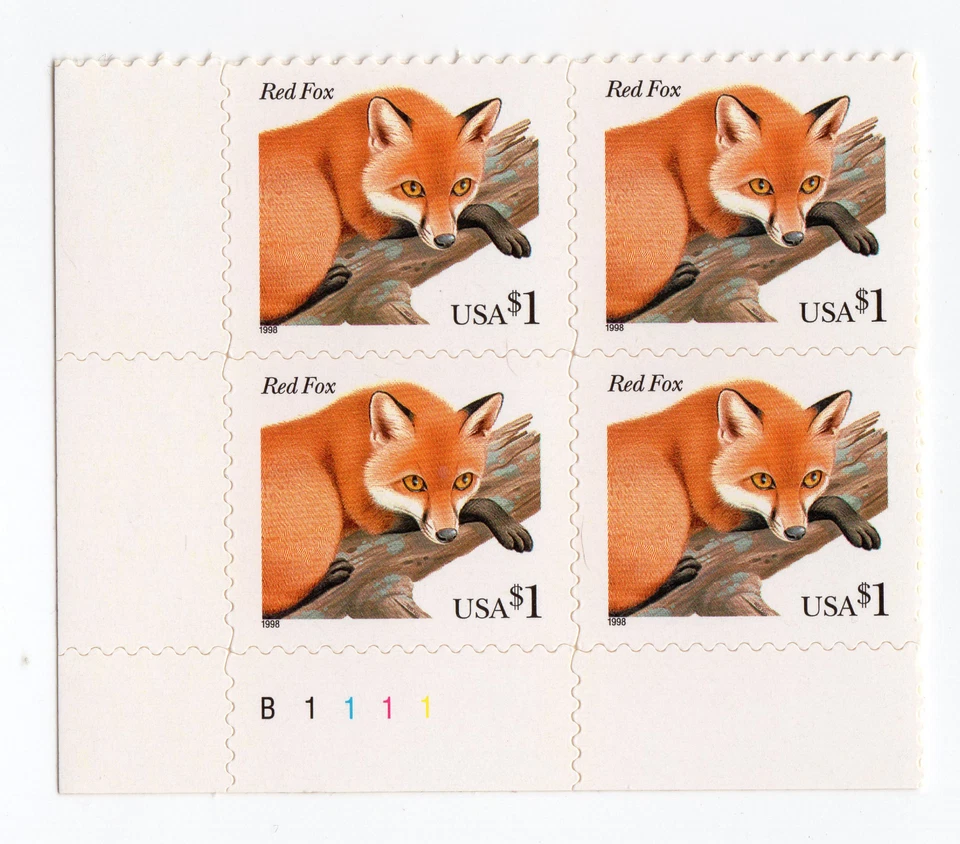 Scott #3036 Red Fox Plate Block of 4 Stamps - MNH P#B1111 LL - Image 1 of 1