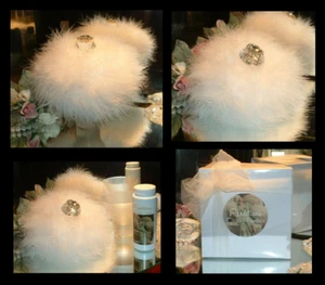 Big Down Feather Trimmed Puff w/ Perfumed Body Dusting Powder & Stand Vanity Set - Picture 1 of 5