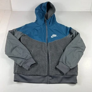 Nike Jacket Youth Large Grey & Blue Full Zip Hoodie Outer Lined Coat - Picture 1 of 13
