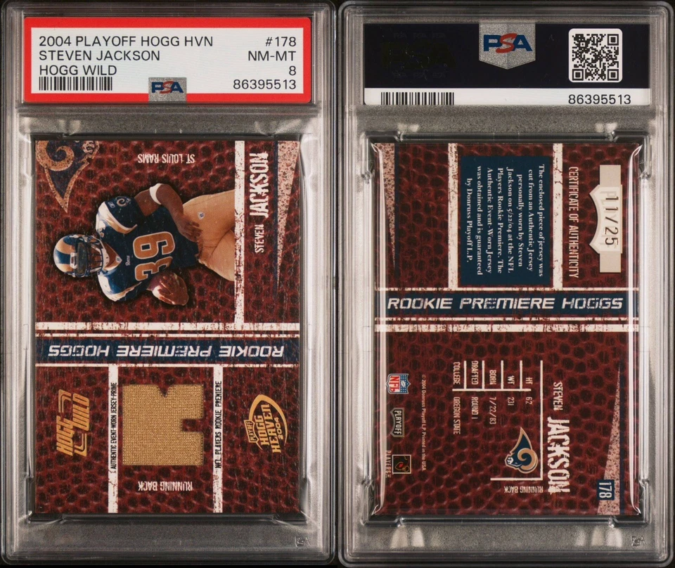 2004 Playoff Hogg Heaven Rookie Premiere Jersey /25 Steven Jackson PSA 8 NM-MT - Image 1 of 3