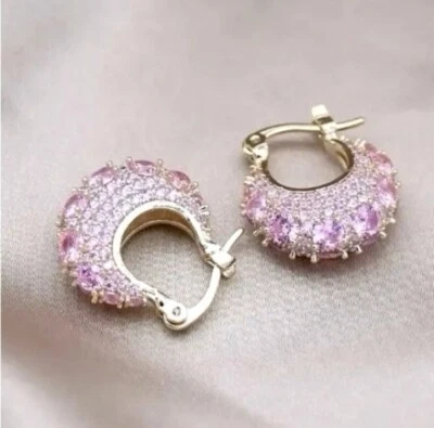 14K金粉色蓝宝石环状耳环 — 第 1/2 张图片